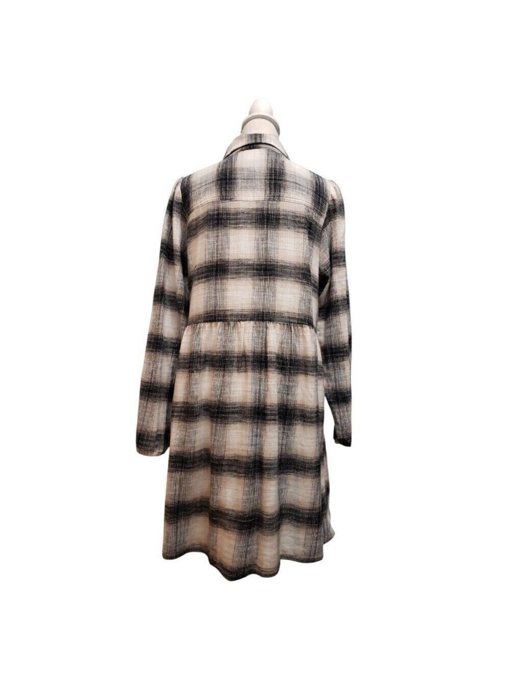 American Eagle Women's Long Sleeve Plaid Dress Size L Beige Black - Picture 4 of 9